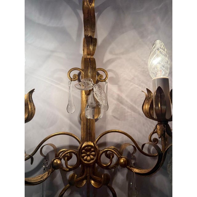 Metal Golden Wall Lights with Pink Glass Fruit from Palwa, 1960s For Sale - Image 7 of 18