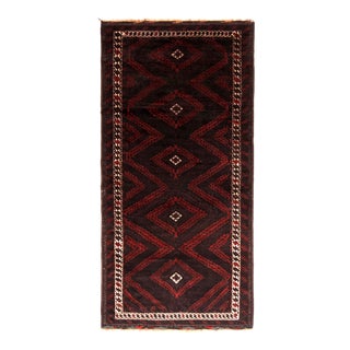 Hand-Knotted Vintage Baluch Rug Brown Red Mid-Century Persian Tribal Pattern For Sale