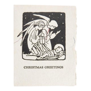 Tiny Vintage 1930 Angel Block Print Christmas Card For Sale