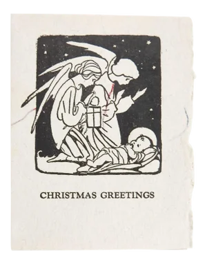 Tiny Vintage 1930 Angel Block Print Christmas Card