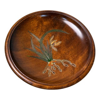 Japanese Wooden Sanuki-Bori Obon with Floral Motif, 1960s For Sale