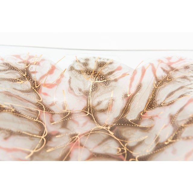 Higgins Glass Vintage Signed Higgins Fused Glass Square Tree Branches Bowl Brown, Coral, Gold MCM For Sale - Image 4 of 10