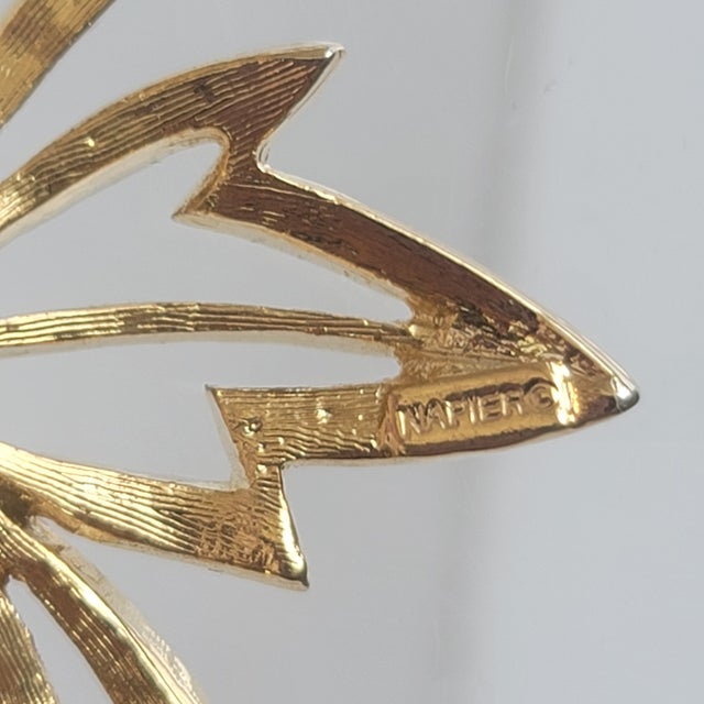 Vintage Napier 1980s Gold Maple Leaf Brooch Faux Pearl Rhinestone Statement Pin For Sale - Image 16 of 17