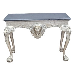 Antique Silver Gilt Lion Mask With Lion Legs W Paw and Claw Feet Console Table For Sale
