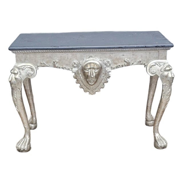Antique Silver Gilt Lion Mask With Lion Legs W Paw and Claw Feet Console Table For Sale
