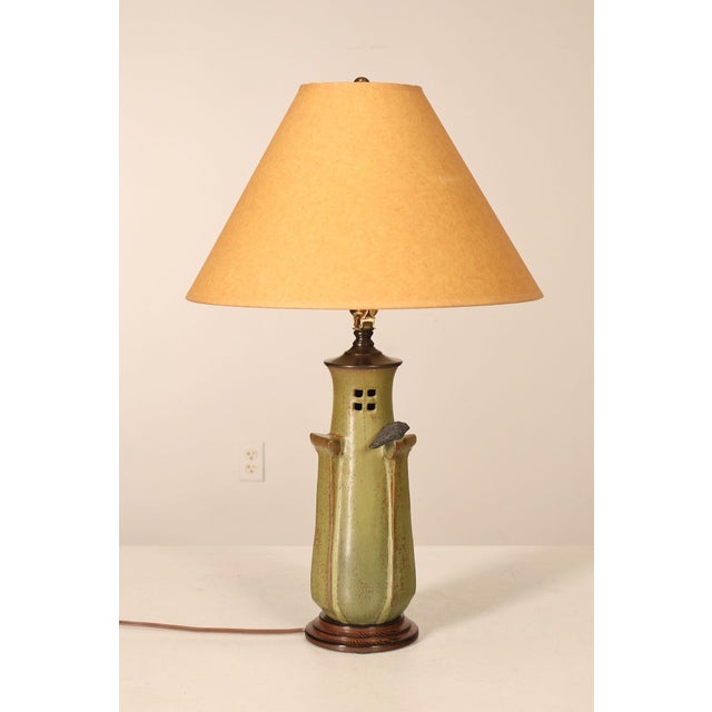 Ephraim Faience Pottery Arts And Crafts Green Lighthouse Table Lamp For Sale - Image 15 of 18