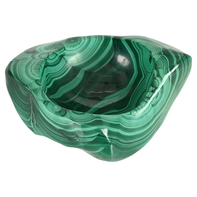 Large Vide-Poche or Bowl in Malachite Green Italian Marble, Italy, 1970s For Sale