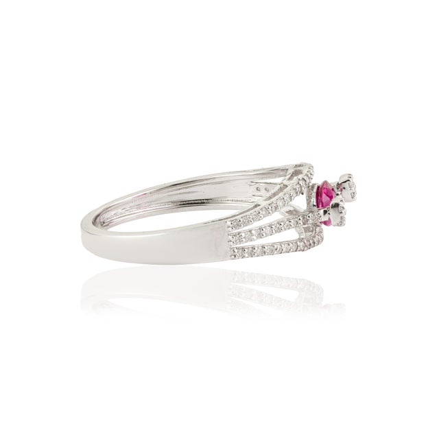 Metal Natural Ruby & Diamond Split Shank Bypass Ring Size 4 in 14k White Gold For Sale - Image 7 of 16