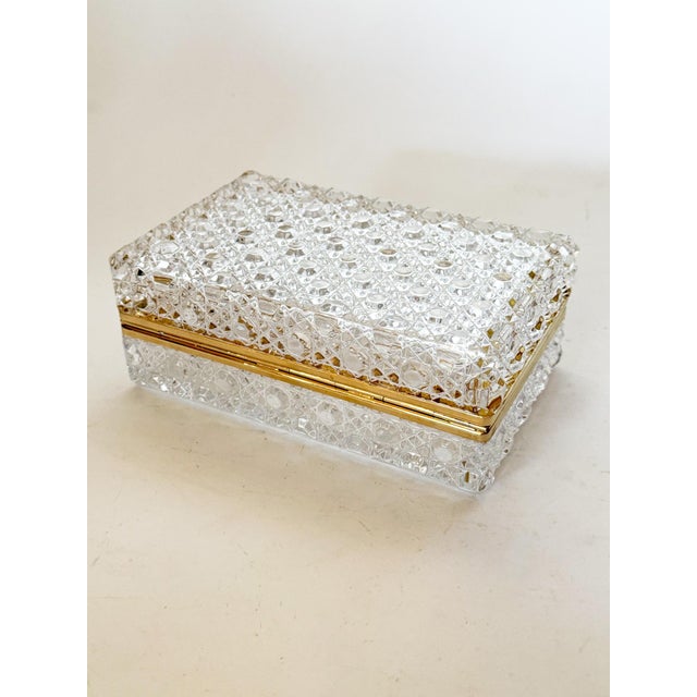 Vintage Crystal Glass Casket Box With Brass Trim For Sale - Image 4 of 10