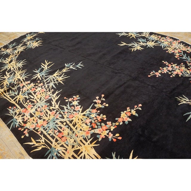 1920s Black Open Field Antique Artistic Art Deco Bamboo Design Chinese Oval Rug For Sale - Image 10 of 10