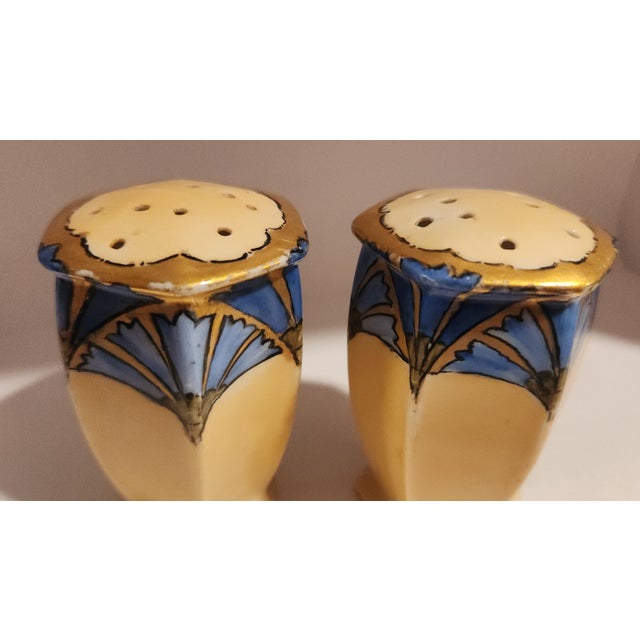 Art Novveau air of Hand Painted Bluebell Salt & Pepper shakers 24k gold trim Marked: "MZ Austria" c. 1910s Made by Moritz...