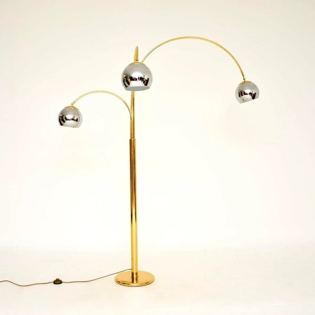 Vintage Italian Brass and Chrome Arc Floor Lamp, 1970s For Sale - Image 4 of 9