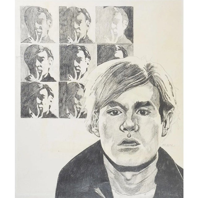 Mid 20th Century Vintage Mid Century Drawing of Andy Warhol For Sale - Image 5 of 5