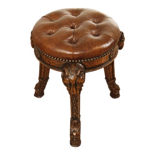 Maitland Smith Neoclassical Style Rams Head Carved Stool For Sale