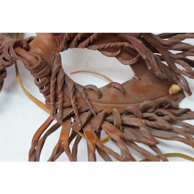 Animal Skin 2 Vintage 1980s Jl Chuites Leather Tassel Mardi Gras Face Masks For Sale - Image 7 of 16