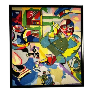 Vintage Surrealist Dada Framed Needlepoint Wall Art Yellow Submarine