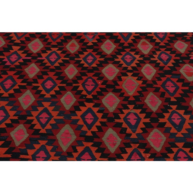 1950s Vintage Tribal Kilim Rug in Red, Black and Blue Geometric Pattern For Sale - Image 5 of 8