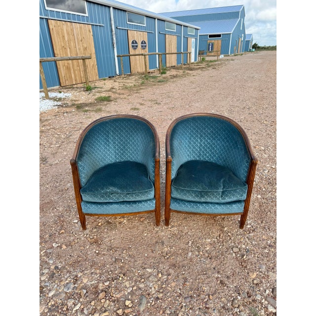 Wood 1940s French Art Deco Barrel Back Club Chairs - A Pair For Sale - Image 7 of 12