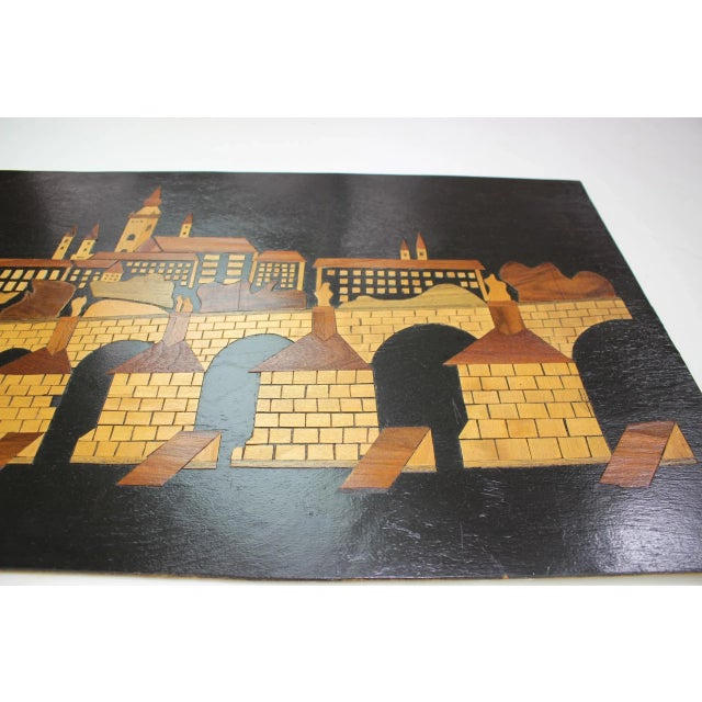 1950s Mid-Century Wooden Illustration of Prague, 1950s For Sale - Image 5 of 14