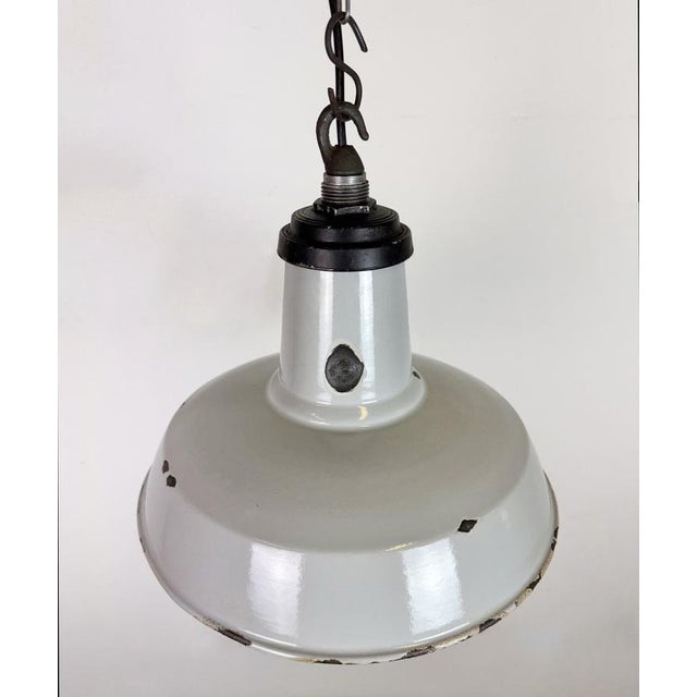 Gray Industrial Grey Enamel Factory Pendant Lamp, 1960s For Sale - Image 8 of 17