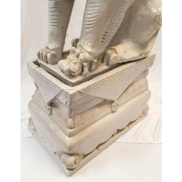 Chinoiserie Large Garden Chinese White Ge-Type Crackle Glazed Foo Dog Lion For Sale - Image 3 of 13