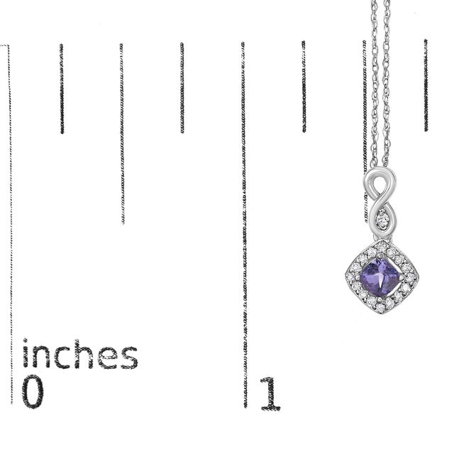 Early 21st Century 10K White Gold Blue Purple Tanzanite and Diamond Accent Cushion Drop Pendant Necklace - 18" Inches For Sale - Image 5 of 5