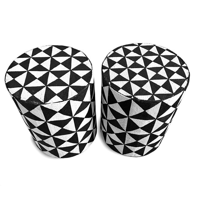 Wood Vintage Black & White Yoruba Beaded Stool Table Large For Sale - Image 7 of 8