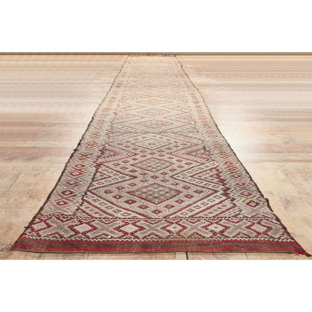 Vintage Zemmour Moroccan Kilim Rug, 03'06 X 21'03 For Sale - Image 9 of 10