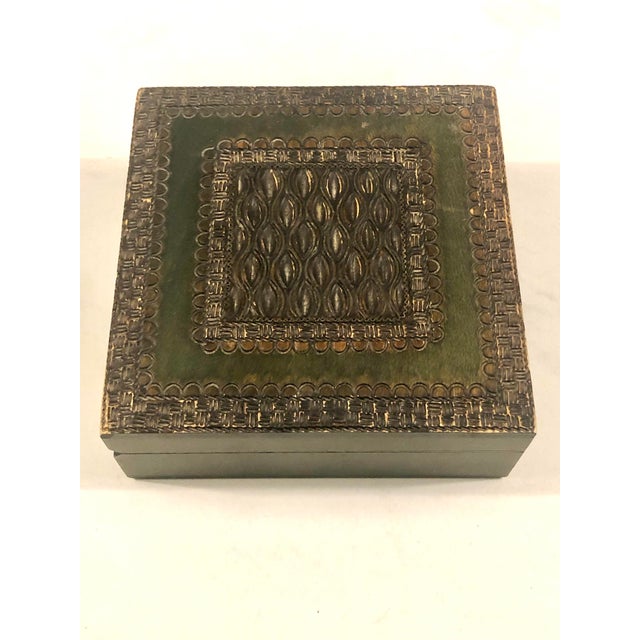 This fabulous Vintage Olive Green Tramp Art Box has an eye-catching geometric design that is sure to be a standout on any...