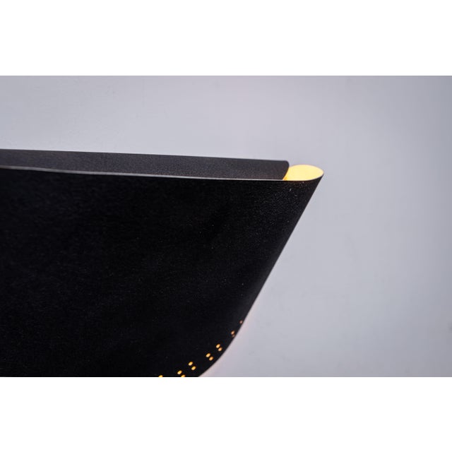 Matte Black Wall Lamps with Perforated Shades and Brass Details, Set of 2 For Sale - Image 15 of 16