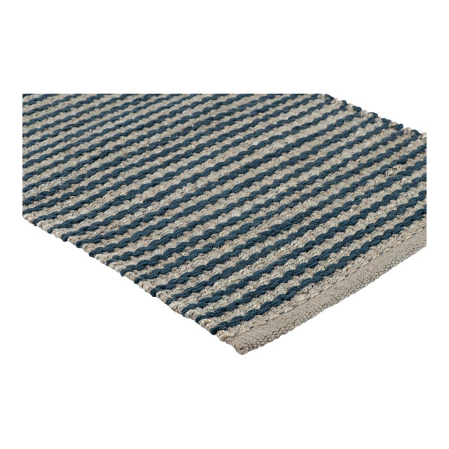 Part & Parcel Goods Textured Scallop Stripe Rug, 9'x12', Sky Blue and Sapphire For Sale