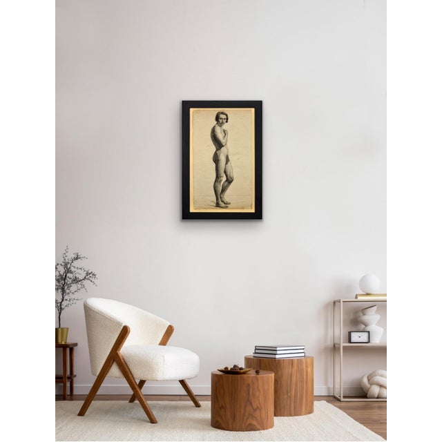 Henry Arthur Roberts, Life Study of a Standing Male Nude Carrying, 1800s, Charcoal and Pencil on Paper For Sale - Image 13 of 18