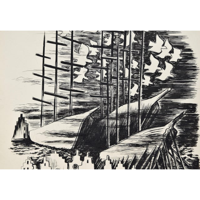 Egbert Bruckner, The Town by the Sea, 1947, Ink on Paper For Sale - Image 6 of 12