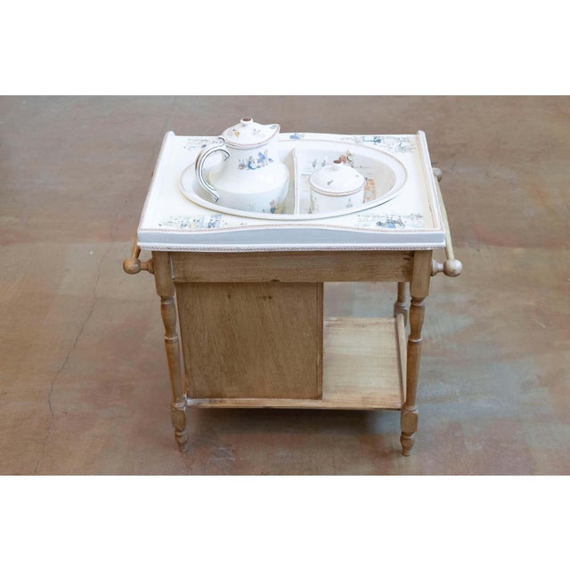 Wood French Sarreguemines Late 19th Century Miniature Sink with Pastoral Scenes For Sale - Image 7 of 11
