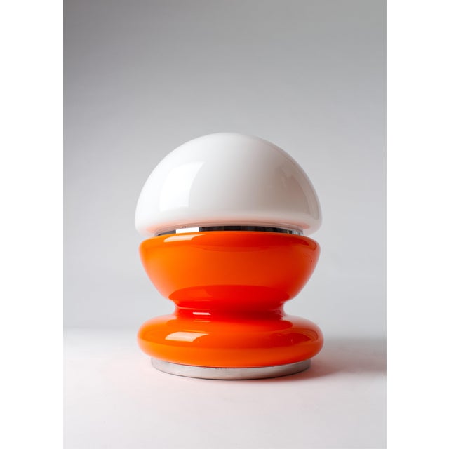 Vintage Space Age Spanish Table Lamp in Orange and White Glass, 1970s For Sale - Image 4 of 8