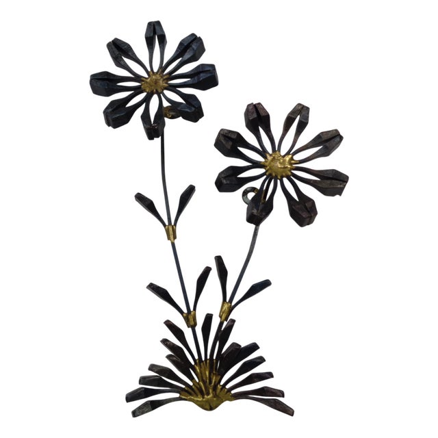 Swedish Brutalist Iron and Gold Flower Wall Sculpture, 1960s For Sale