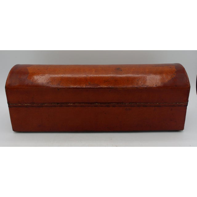 Circa 1860 Chinese Domed Top Pigskin Leather Scroll Case Box For Sale - Image 4 of 8