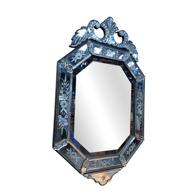 Napoleon III Venetian Octagonal Mirror with Engraved Beveled Glass For Sale