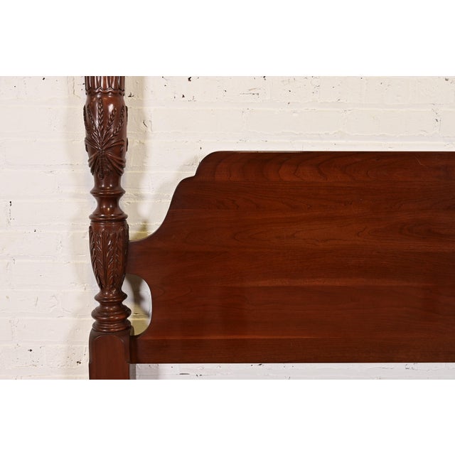 Ethan Allen Georgian Carved Solid Cherry Wood Queen Size Poster Bed For Sale In South Bend - Image 6 of 13