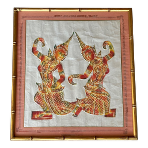 Circa 1960 Rubbings of Thai Aspara Dancers on Rice Paper - Matted & Framed Under Glass