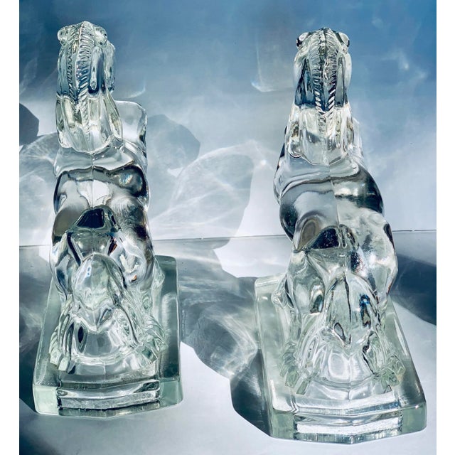 Transparent Mid-Century Art Deco Fostoria Glass Horse Bookends- a Pair For Sale - Image 8 of 13