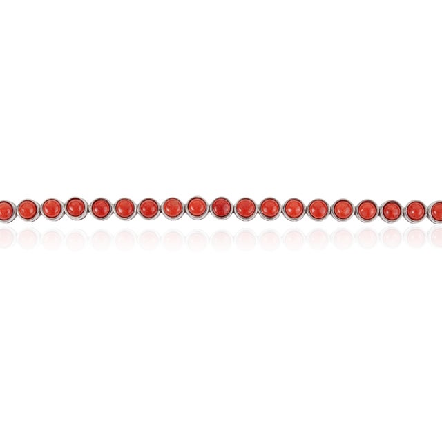 Not Yet Made - Made To Order Carat&Her Natural 10.57 Ct Red Coral Cabochon Tennis Bracelet in 925 Sterling Silver For Sale - Image 5 of 13