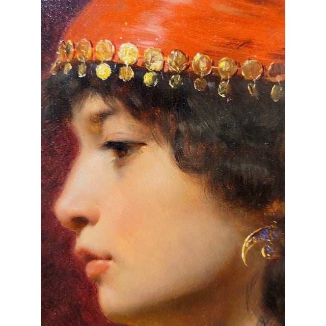 Willy Martens -Portrait of an Ottoman Concubine Wearing a Red Bandana-19th Century Orientalist Oil Painting For Sale In Los Angeles - Image 6 of 11