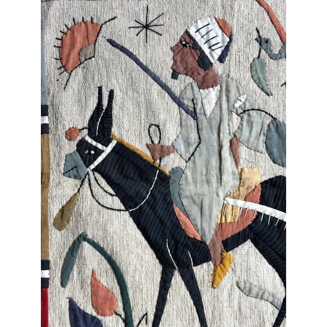 Up for sale is this charming wall hanging made of appliquéd cloth pieces and measuring 17 1/2" x 19" overall, with two...