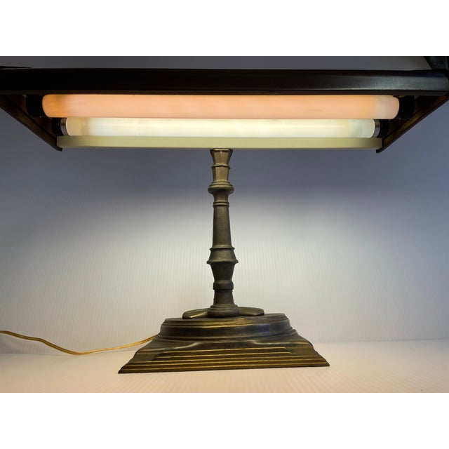 Mid 20th Century Art Deco Brass Library Bankers Desk Lamp For Sale - Image 4 of 12