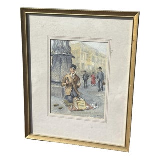 London Characters. Framed & Signed Watercolour by Ray Ross. Shoe Shine For Sale