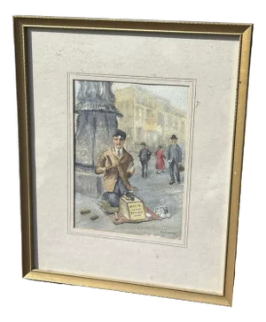 London Characters. Framed & Signed Watercolour by Ray Ross. Shoe Shine