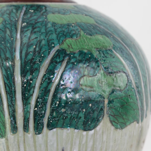 Antique Famille Rose Bok Choy Porcelain Table Lamp With Cabbage Leaf and Butterfly Motif For Sale - Image 9 of 13