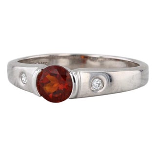 0.44ctw Madeira Citrine Diamond Ring 14k White Gold Size 6.25 Stackable For Sale