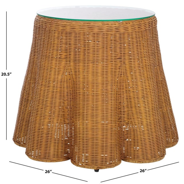 Contemporary Hylda Scalloped Rattan Round Accent Table in Natural For Sale - Image 3 of 6